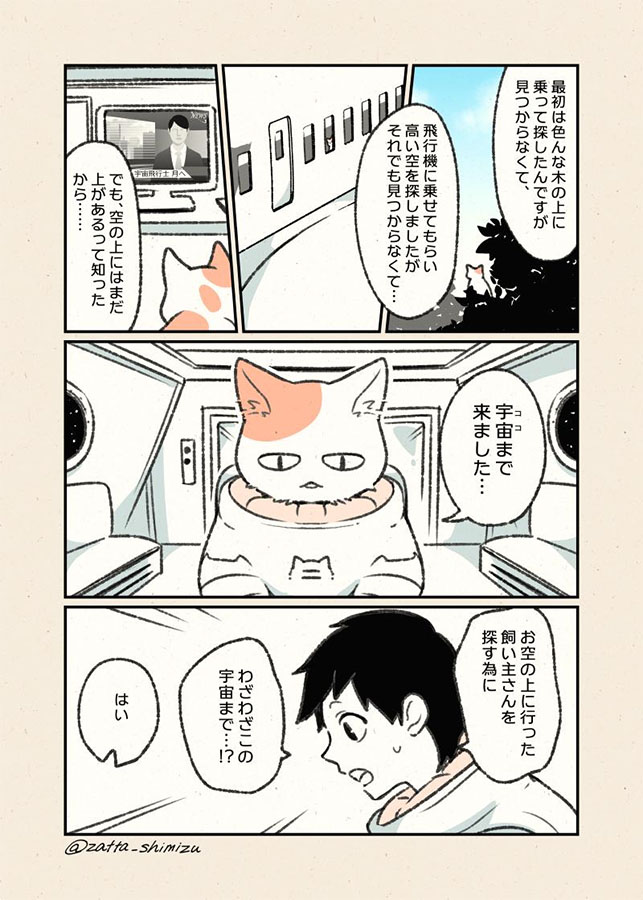 漫画 空に行った飼い主に会いたい 宇宙まで来た猫に涙 マグミクス