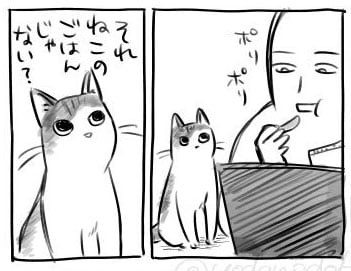 漫画】柿ピーを食べていると寄って来た子猫 容赦ない仕打ちに「好き 