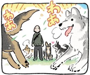 ほかのわんこたちは走り回っていますが…（ヨシモフ郎さん提供）