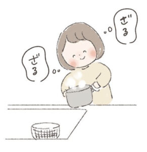 調理中のぽんこつエピソードについて描いたマンガのカット（りんりんままさん提供）