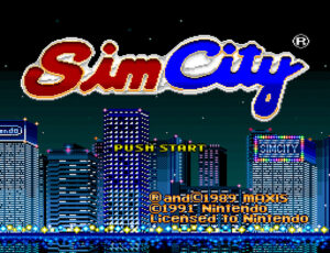 SFC版『シムシティー』は1991年に任天堂からリリースされた　（R）and（C）1989 maxis （C）1991 Nintendo Licensed to Nintendo