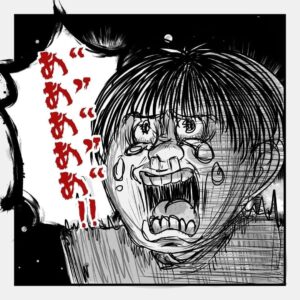 マンガ「き○たま燃えた話」のカット（kzk.jrさん提供）