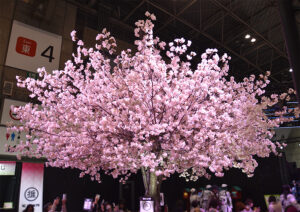 DMM TVのブースでは、見事な桜に「映え」を感じる