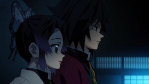TVアニメ『鬼滅の刃』第15話で、那田蜘蛛山への任務を命ぜられるしのぶと義勇 (C)吾峠呼世晴/集英社・アニプレックス・ufotable(キャプション)