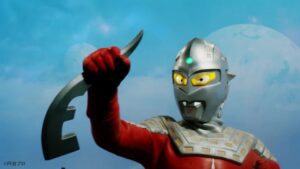 ウルトラセブンはアイスラッガーを「右手で」持っている。画像は「ウルトラセブンアイスラッガーリールパス」プレスリリースより。　(C)円谷プロ