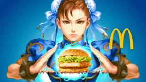 マクドナルド公式YouTubeチャンネル「ストリートバーガーズ『春麗ＶＳスマイルガイル』篇」より。（C）CAPCOM