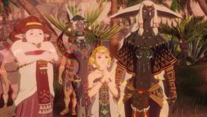 『ゼルダ無双 封印戦記』（コーエーテクモゲームス）4thトレーラーより、ゼルダ（中央）の右がラウル、左がミネル　(C)Nintendo （C)コーエーテクモゲームス All rights reserved. Licensed by Nintendo