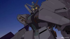 映画『機動戦士ガンダム 閃光のハサウェイ キルケーの魔女』で、レーンが搭乗する「TX-ff104 アリュゼウス」のなかから姿を現し、観客にも衝撃を与えた「量産型νガンダム」 (C)創通・サンライズ