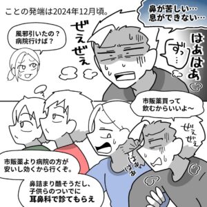 マンガ「鼻中隔湾曲症で手術をした話」のカット（yamamiiさん提供）