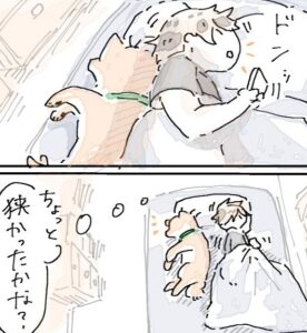 就寝中に愛犬の幅寄せを感じるさらさん（さらさん提供）